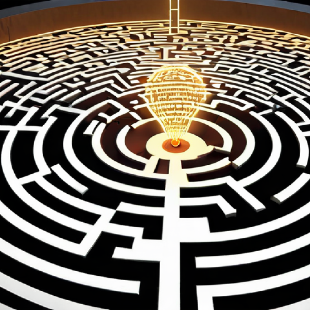 **A digital labyrinth with paths labeled "Facts," "Opinions," and "Fake News," illuminated by a critical eye acting as a guiding light. In the style of a detailed infographic, emphasizing the importance of ethical navigation.**